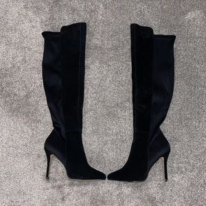 Pleaser Black Pull On Stretch Over the Knee Boots